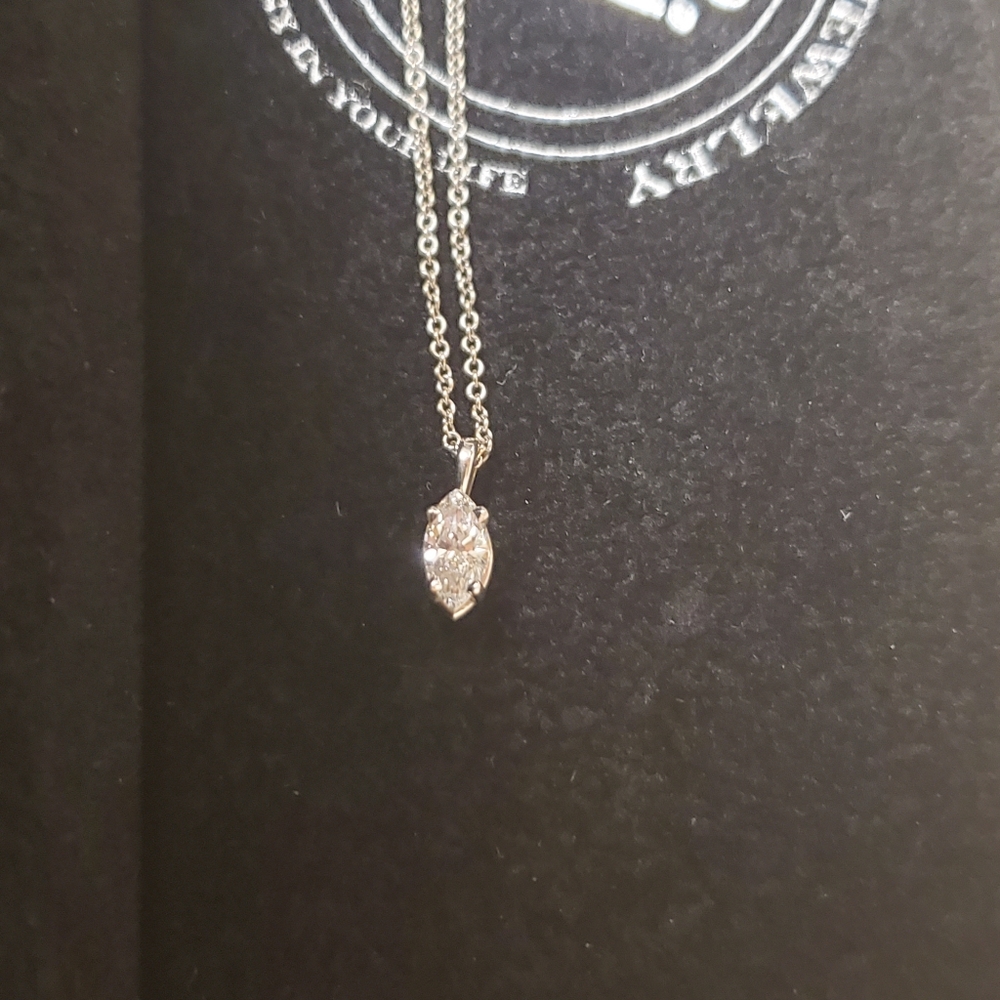 SOLD! 18kt white gold Chain with .45 marquise pendant
